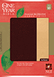 The One Year Bible Premium Slimline LP NLT, 10th Anniversary edition, TuTone : LeatherLike, Port/Beige