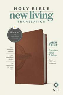 NLT Large Print Premium Value Thinline Bible, Filament Enabled: LeatherLike, Brown Celtic Cross