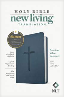 NLT Premium Value Compact Bible, Filament Enabled: LeatherLike, Navy Cross